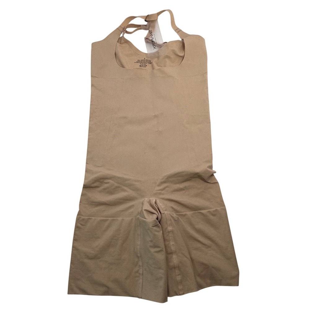 SHAPERX Womens Beige Seamless Tummy Control Mid Thigh Shapewear Bodysuit‎ Size M